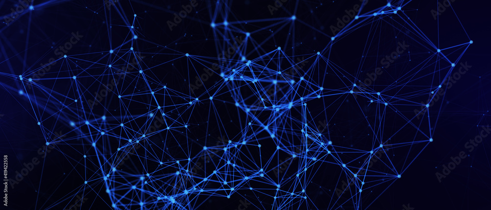 Poster abstract futuristic - technology with polygonal shapes on dark blue background. design digital techn