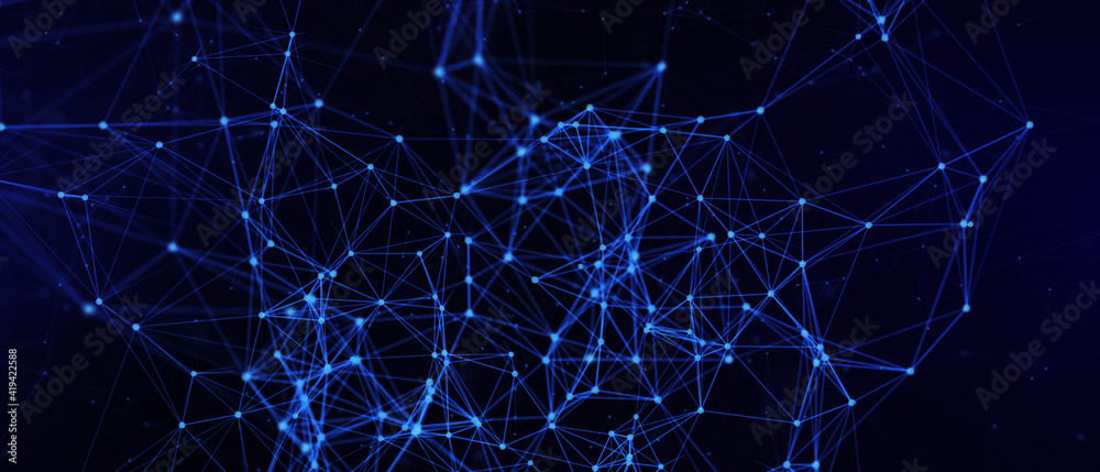 Poster abstract futuristic - technology with polygonal shapes on dark blue background. design digital techn