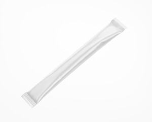 White Glossy Stick Sachet Mockup - 3D Illustration Isolated on White, Halfside View