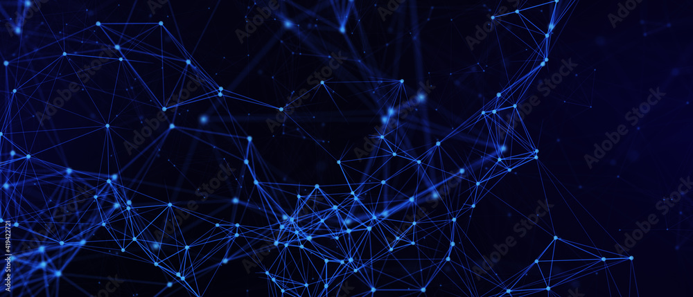Poster abstract futuristic - technology with polygonal shapes on dark blue background. design digital techn