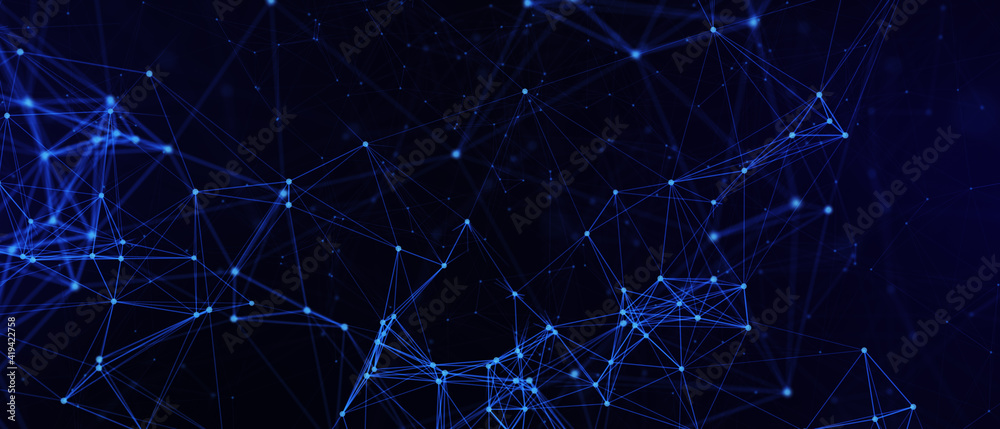 Poster abstract futuristic - technology with polygonal shapes on dark blue background. design digital techn