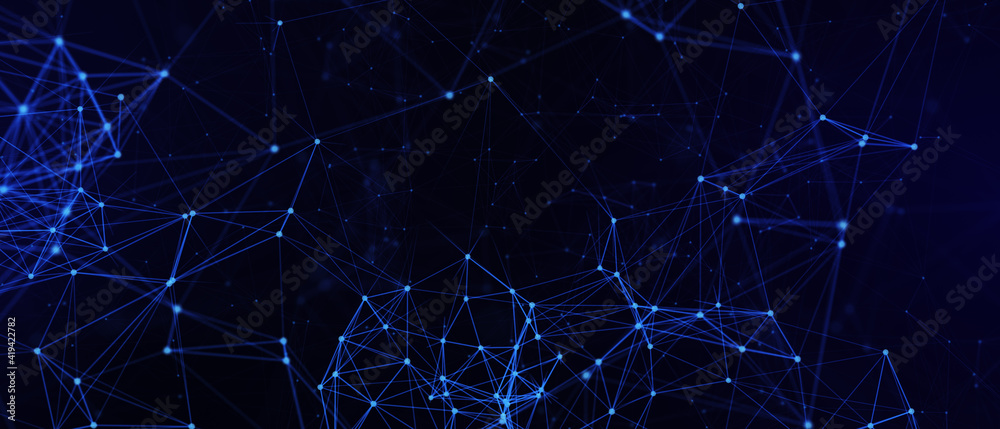 Aufkleber Abstract futuristic - technology with polygonal shapes on dark blue background. Design digital technology concept. 3d illustration.
