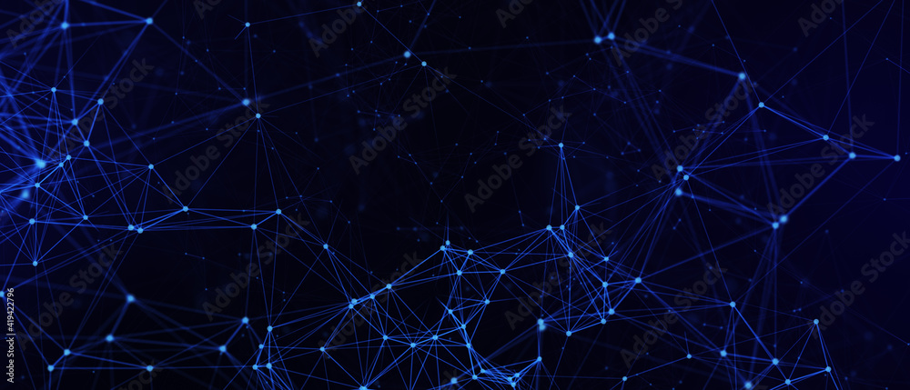 Poster abstract futuristic - technology with polygonal shapes on dark blue background. design digital techn