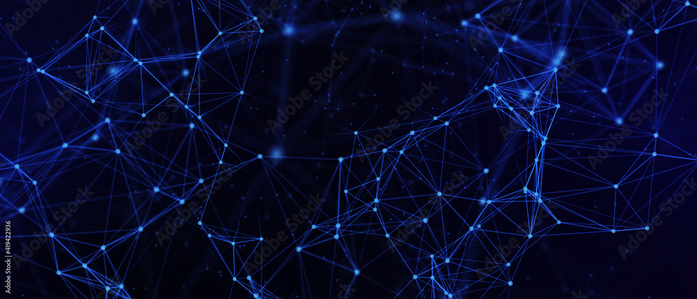Poster abstract futuristic - technology with polygonal shapes on dark blue background. design digital techn