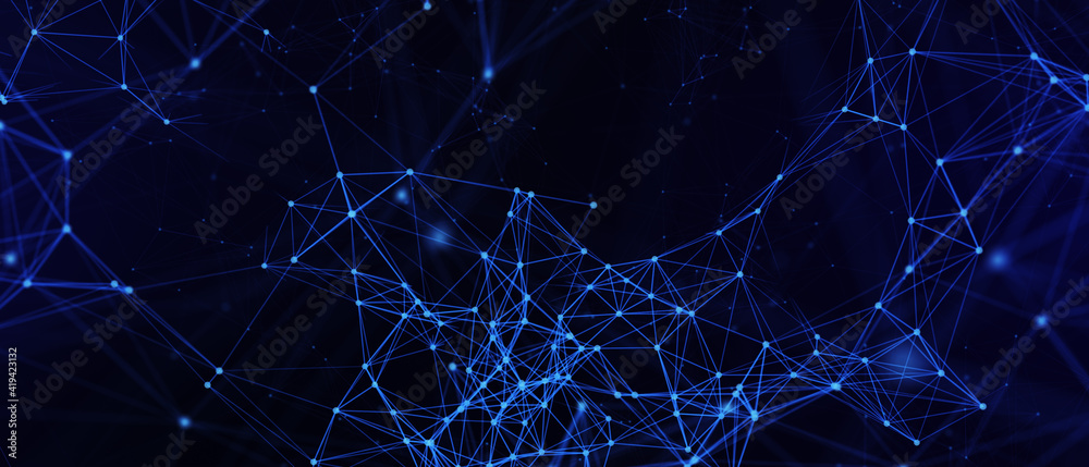 Poster abstract futuristic - technology with polygonal shapes on dark blue background. design digital techn