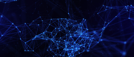 Abstract futuristic - technology with polygonal shapes on dark blue background. Design digital technology concept. 3d illustration.