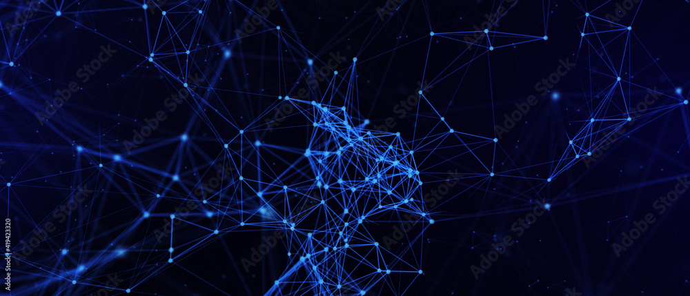 Poster Abstract futuristic - technology with polygonal shapes on dark blue background. Design digital technology concept. 3d illustration.