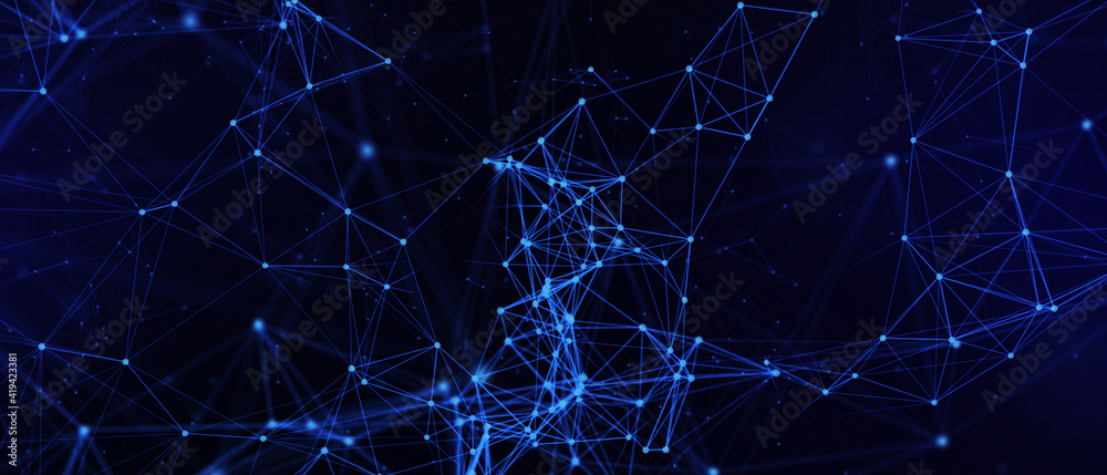Poster abstract futuristic - technology with polygonal shapes on dark blue background. design digital techn