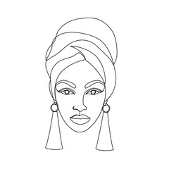 Afro American woman in a modern one line style.