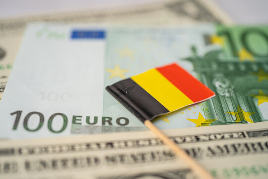Germany flag with US dollar and Euro banknotes background; Banking Account, Investment Analytic research data economy, trading, Business company concept.