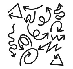 arrows icon vector bundle, line hand drawn direction sign for doodle