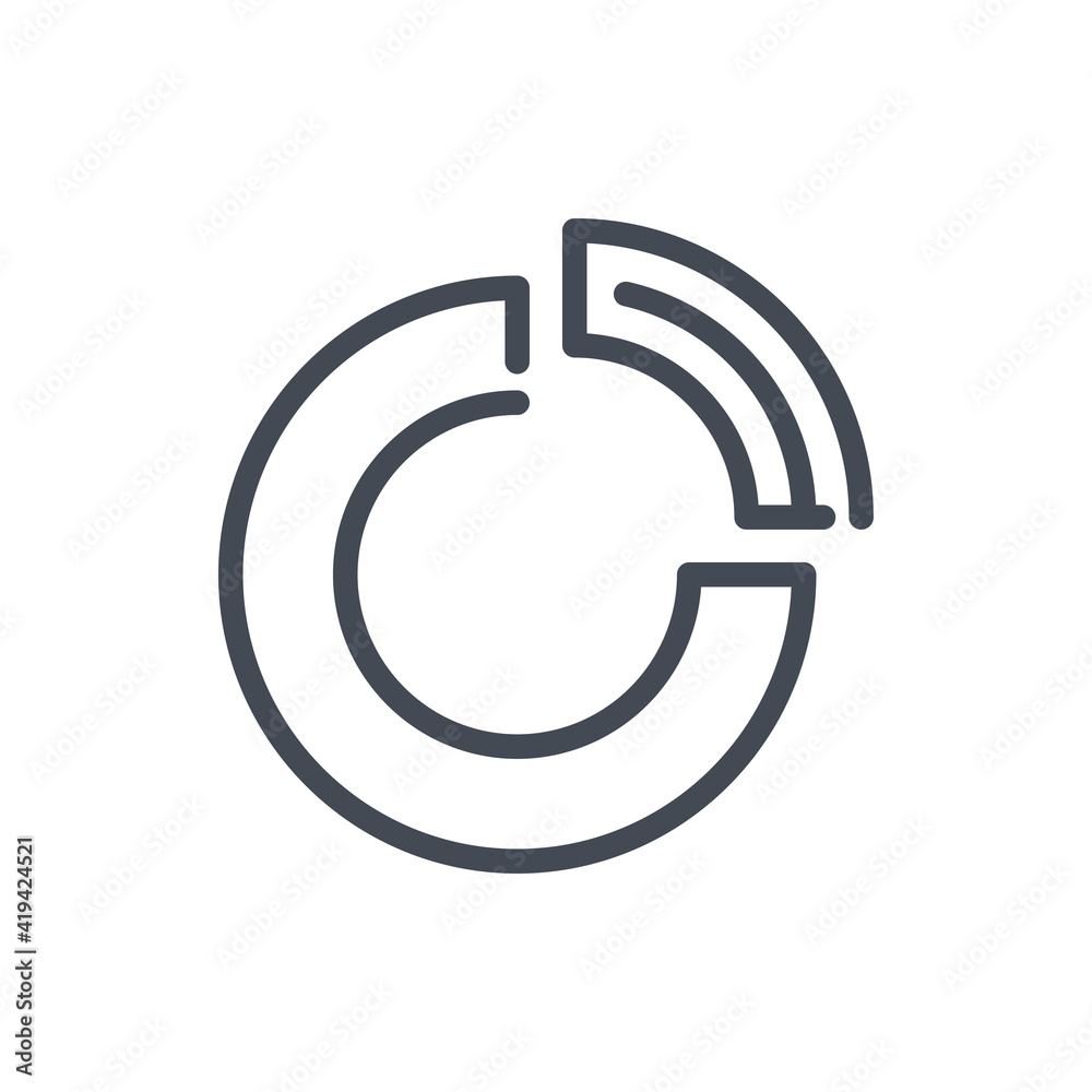 Poster circle data and diagram line icon. pie chart with important part vector outline sign.