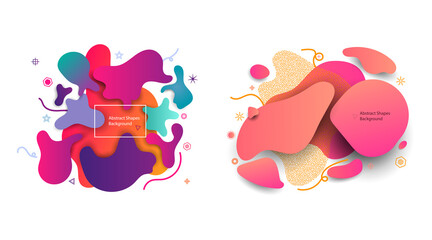 Abstract shape design. Organic vector banner element. Liquid graphic background design, geometric logo with wave fluid gradient. Modern color curvy space. Minimal dynamic paint, poster template