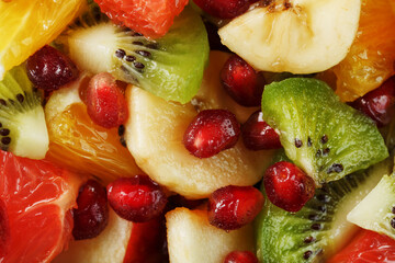 Pieces of raznfh fruit close-up in full screen, Fruit salad.