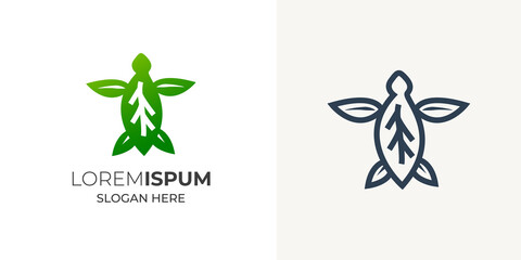 Turtle and leaf logo vector template design
