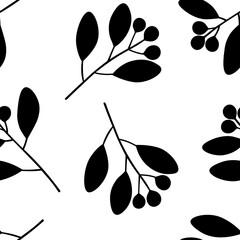 Seamless pattern plants flowers leaves silhouettes vector illustration