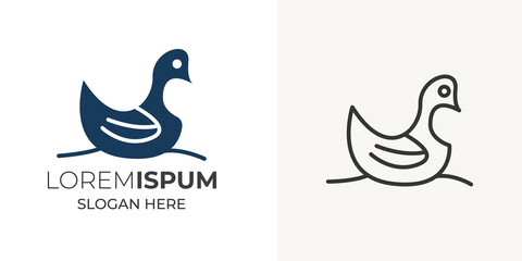 Minimal and cute duck logo design vector template. Duck logo design line art
