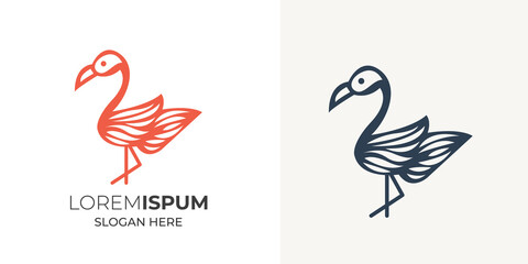 Luxury and elegant flamingo logo design vector template. Minimal color flamingo, duck swan egret logo design