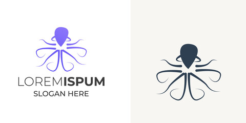 Modern Octopus design vector template. Blue octopus game head logo design