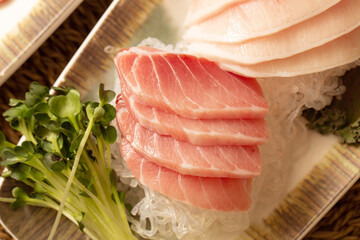 Various parts of fresh tuna sashimi