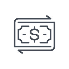 Send money and Cashback line icon. Dollar banknote with arrows vector outline sign.