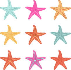 vector set of starfish in different colors