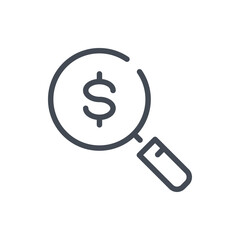 Search money line icon. Magnifier with dollar vector outline sign.