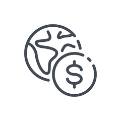 Online payment line icon. Planet earth with dollar coin vector outline sign.
