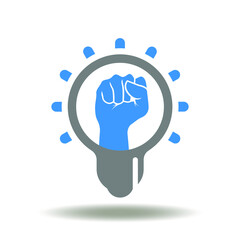 Bulb with fist hand vector icon. Power idea symbol. Strength creative conceptual sign.