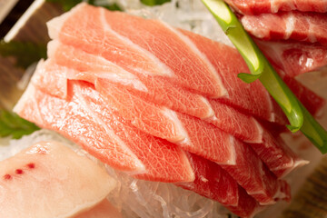 Various parts of fresh tuna sashimi