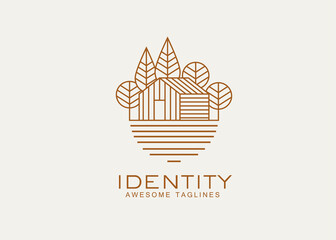 cottage line art emblem minimalist logo vector illustration template design. home, house, lodging logo design