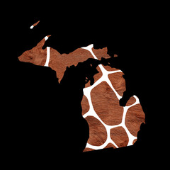 Political divisions of the US. Patriotic clip art fur textured. Safari element with giraffe print. State Michigan