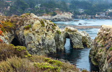 Beautiful landscape, view rocky Pacific Ocean coast at Point Lobos State Reserve in Carmel, California.