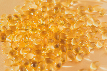 collagen capsules or omega 3 vitamins fish oil close up
