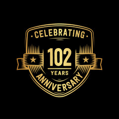 102 years anniversary celebration shield design template. Vector and illustration.

