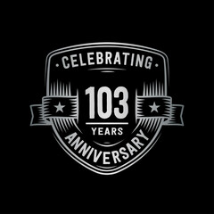 103 years anniversary celebration shield design template. Vector and illustration.
