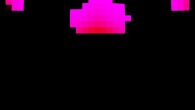 8 bit arcade game puzzle. Abstract graphic network. Rectangular pixel pattern. Animation of low poly surface distortion. Acid-bright shapes visuals.