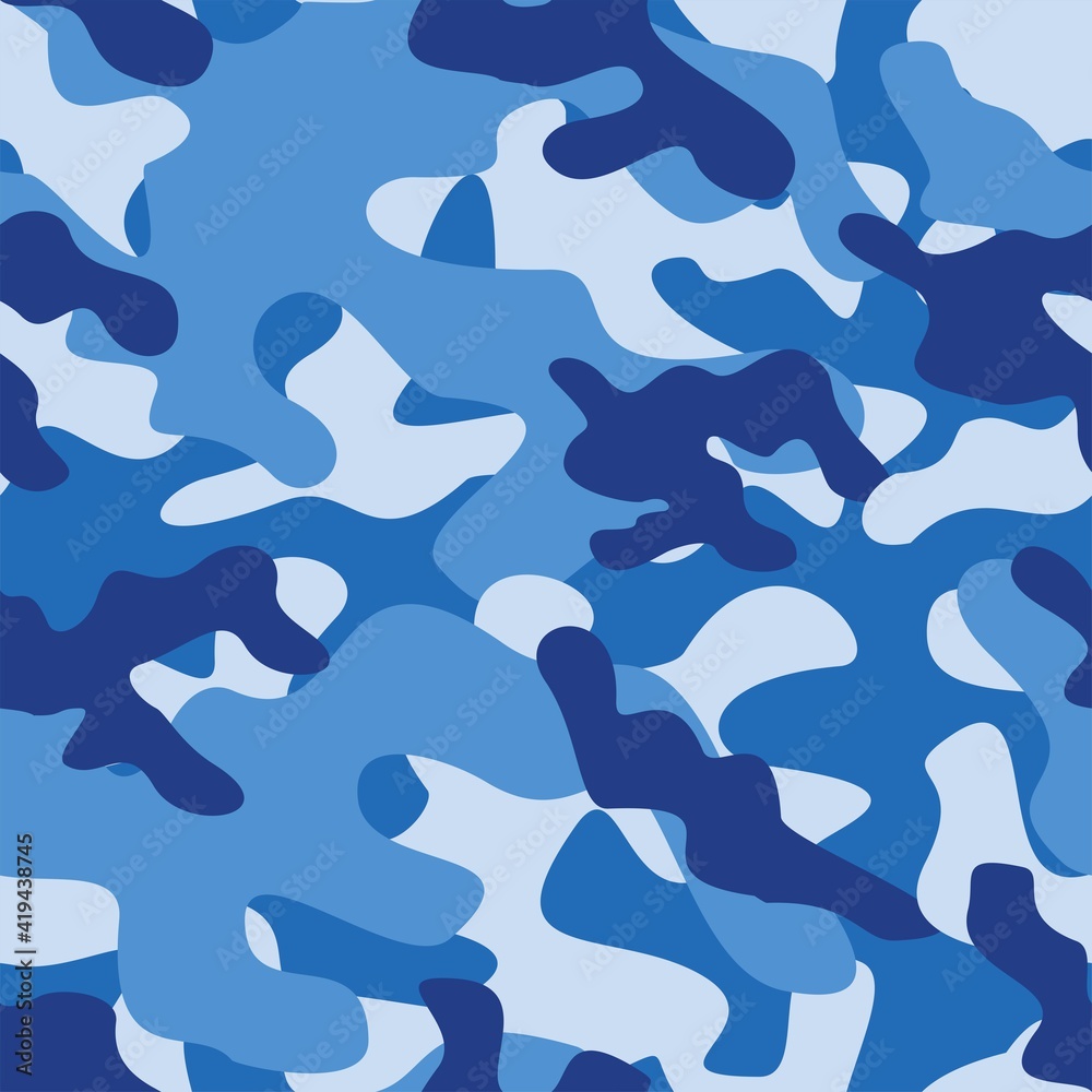 Sticker blue military camouflage vector seamless pattern