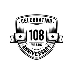 108 years anniversary celebration shield design template. Vector and illustration.
