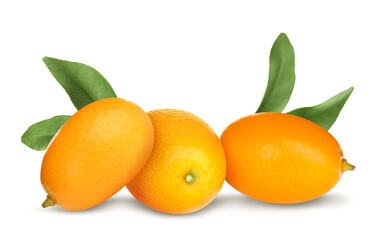 Fresh ripe kumquat fruits on white background