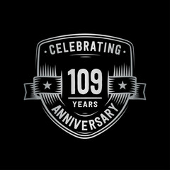 109 years anniversary celebration shield design template. Vector and illustration.
