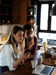 Boyfriend and girlfriend are arguing. Jealous girlfriend having an argument with her boyfriend