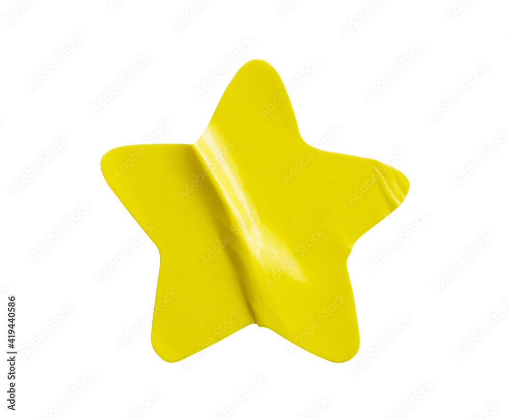 Wall mural yellow star shape paper sticker label isolated on white background