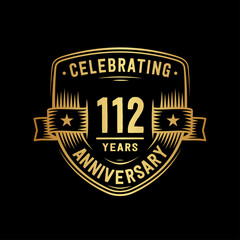 112 years anniversary celebration shield design template. Vector and illustration.
