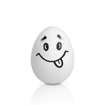 White egg with smiling face painted spray paint.Realistic vector illustration isolated on white background.