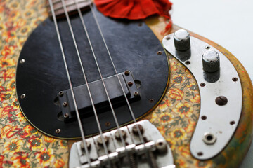 four string bass guitar detail