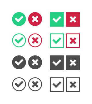 Correct Incorrect Sign. Right And Wrong Mark Icon Set. True Or False Checkbox. Verivy Vector Template.