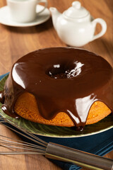 Carrot cake with chocolate icing. Brazilian cake.