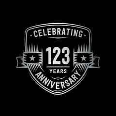 123 years anniversary celebration shield design template. Vector and illustration.
