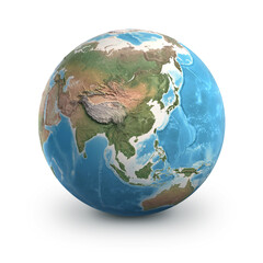 Planet Earth globe, isolated on white. Geography of the world from space, focused on Asia - 3D illustration, elements of this image furnished by NASA. © mozZz